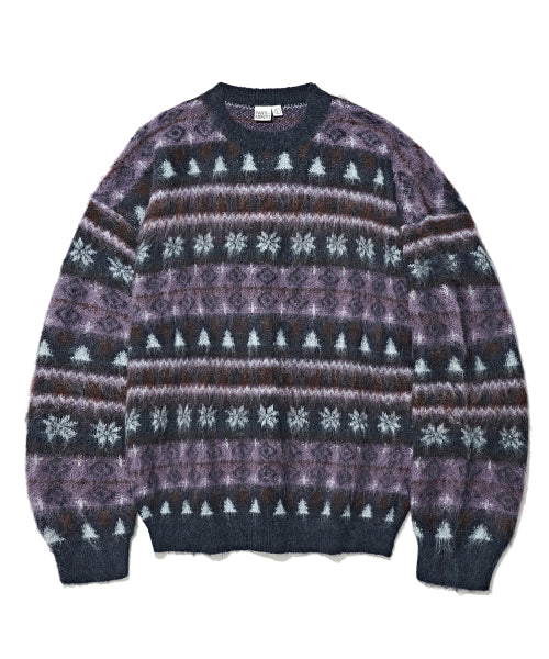 Brushed Mohair Fair Isle Knit Purple