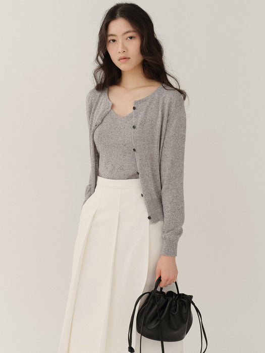 Tendu Sleeveless & Cardigan Set Melange-Gray
