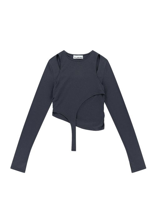TUOMIO SHIRRING LAYERED TOP [CHARCOAL] - Size & Reviews | MUSINSA