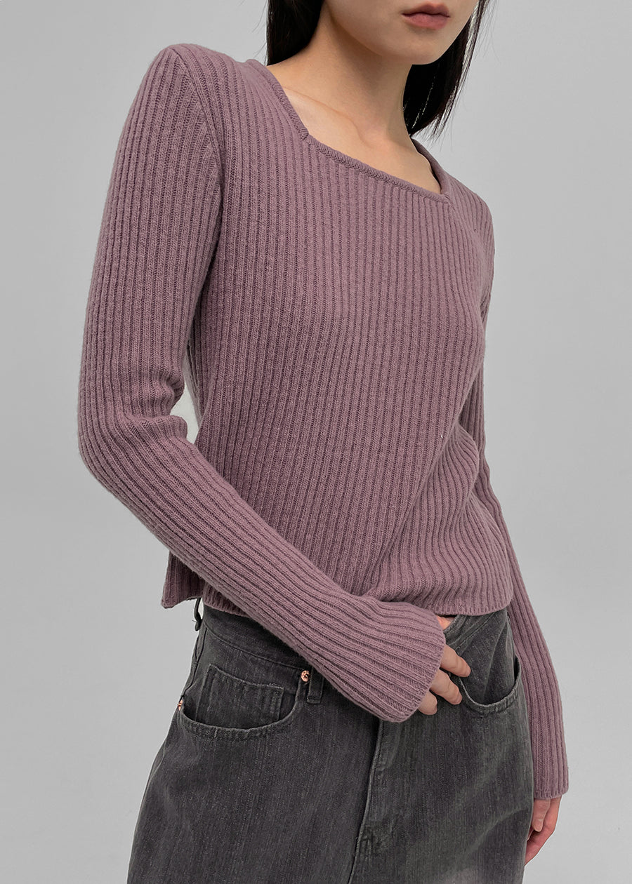 Black Up [MADE] Two-Wen V-Neck Square Neck Knitwear (Merinoul 50%)