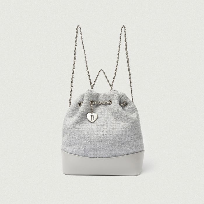 Tweed Drawstring Chain Backpack (Mint)