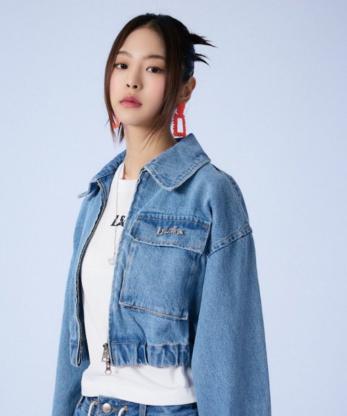 Denim cargo short jacket blue