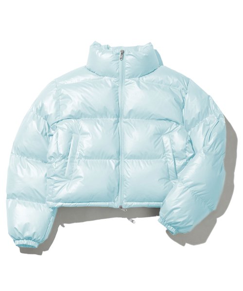 Glossy Crop Puffer Jacket-Light Blue