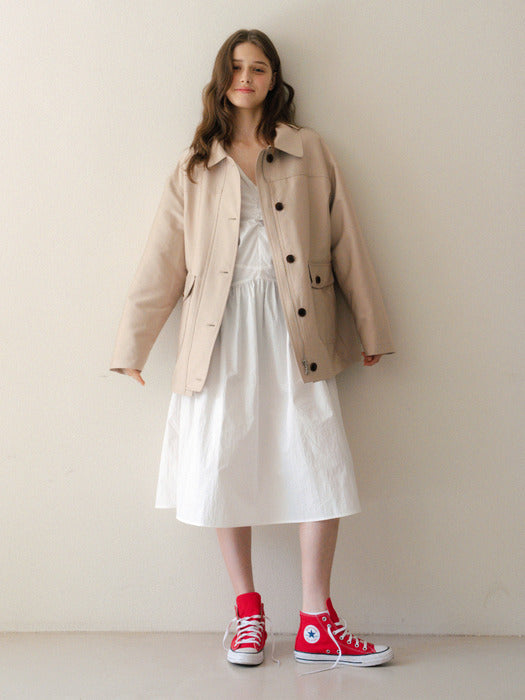 Shirring Sleeveless Long Dress _ 2 Colors