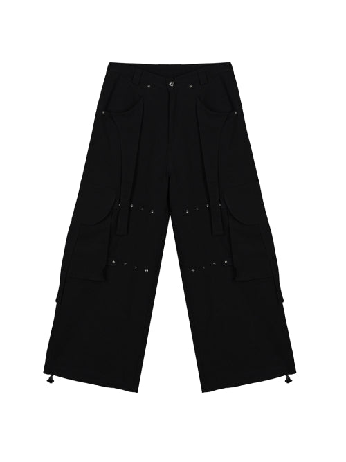 Utility Snap Wide Cargo Pants Black
