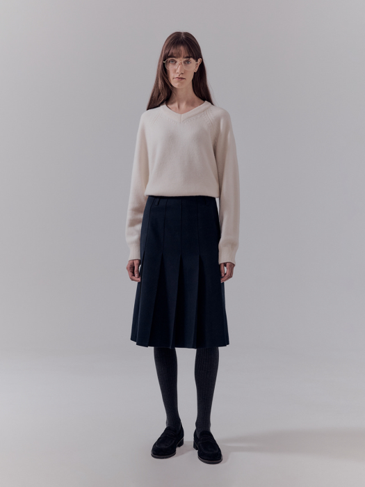 WOOL MIDI PLEATED SKIRT FRENCH NAVY_UDSK2D221N2