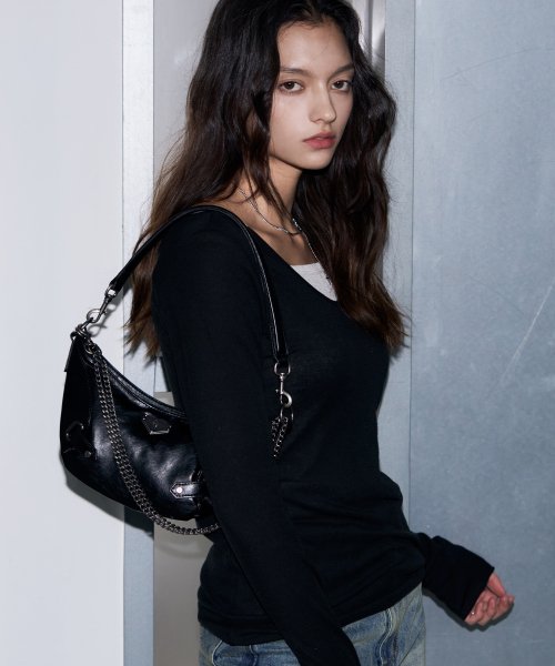 Vintage Chain Cross Shoulder Bag _Mini [BLACK]