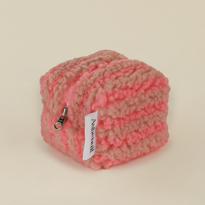 Obnuit Wool Cube Pouch Stripe_Pink S (Addable keyring)