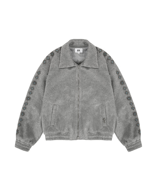 TURQUOISE STUD HAIRY WOOL JACKET - GREY