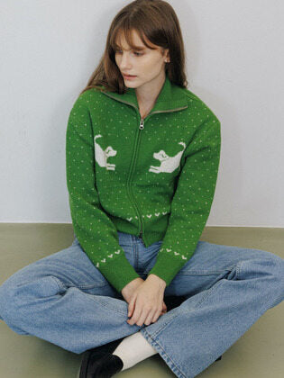 Bori Wool Nordic Knit Zip-Up Cardigan (YELLOW GREEN)