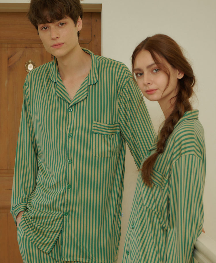 Off-hour Pine Ridge Stripe Peach Fleece Pajama Set