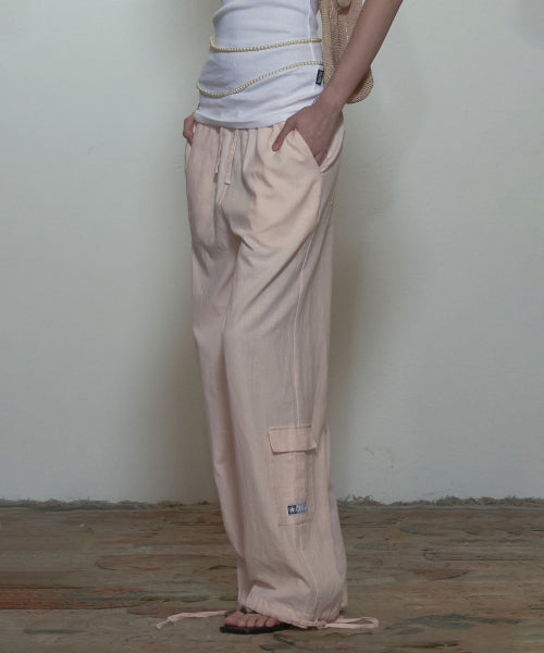 Pink Linen Cargo Jogger Pants