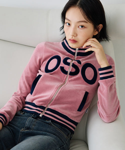 Velour Color Block Track Zip-Up Pink