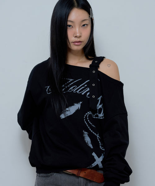 ワンショルダーバックルスウェットシャツ（BLACK）_F24ZB063