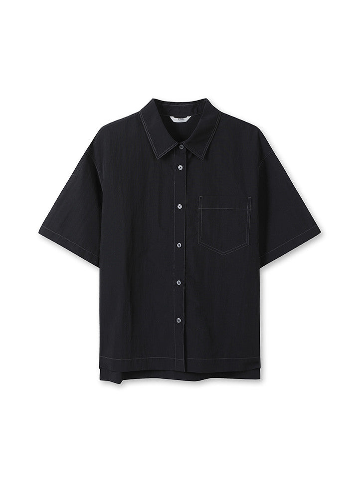 Top10 Women) Nylon Oversized Fit Short-Sleeved Shirt_MSF2WC2523BK