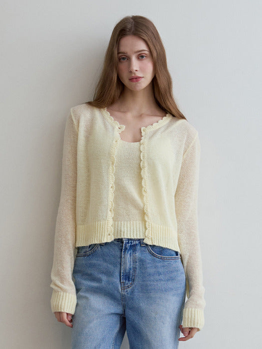 [SET]_mohair frill cardigan+sleeveless-butter yellow