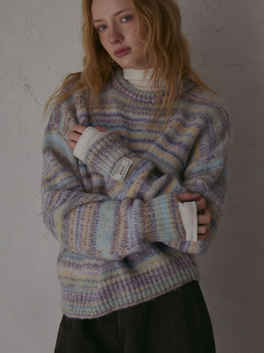 multi-stripe wool pullover - mint