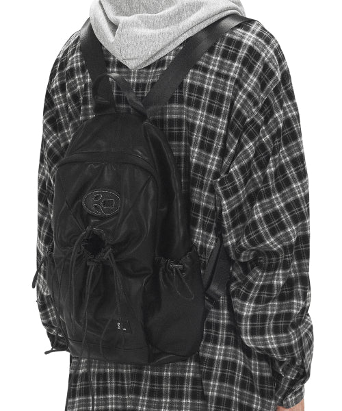 Leather 4 String Logo Backpack - Black