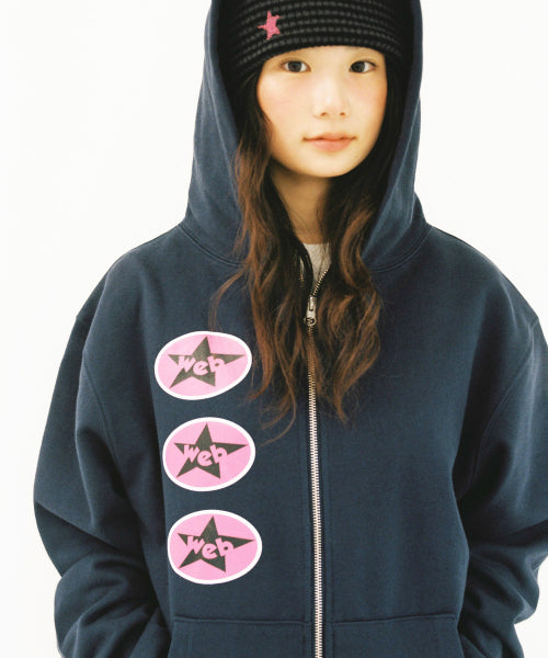 Web Star Patch Hoodie Zip-Up - Navy