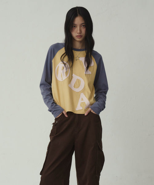PRENDA PRDA BIG PATCH RAGLAN LONG SLEEVE MUSTARD - Size & Reviews | MUSINSA