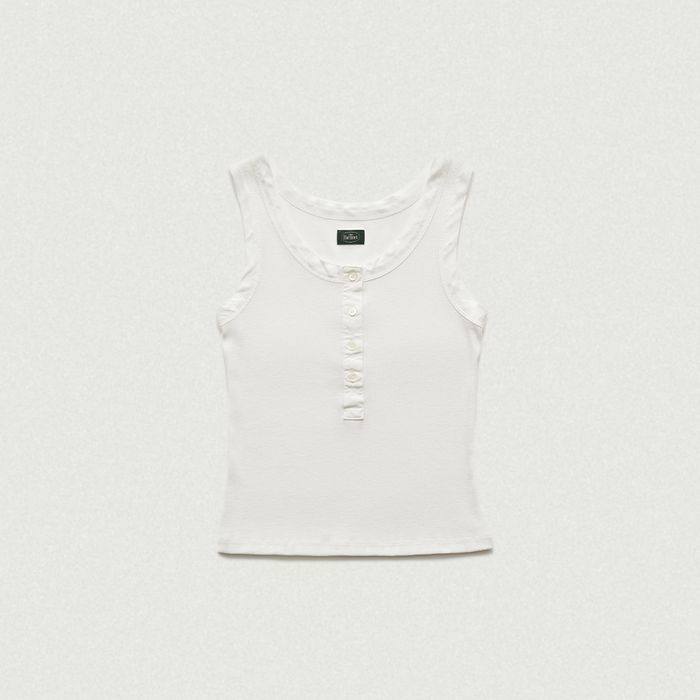 Ribbed Henley Tank Top (White)