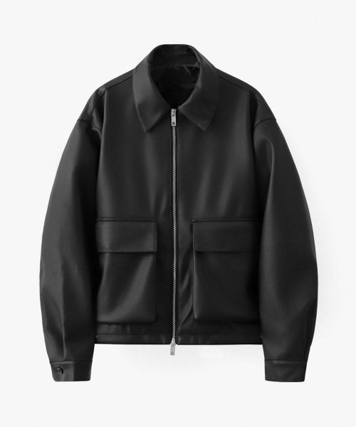 [Matt Black] Buffing Leather Minimal Pocket Blouson_Matt Black