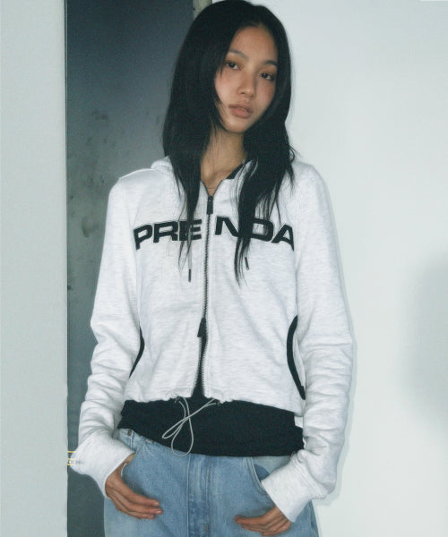 Cropped Sweatshirt with Hood and Zipper in Heather Gray
