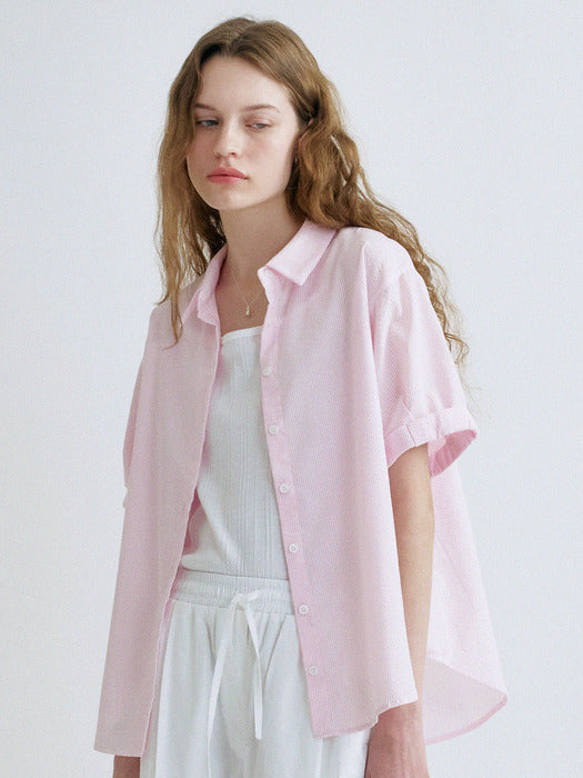 S Roll Up Half Shirt_Pink Stripe