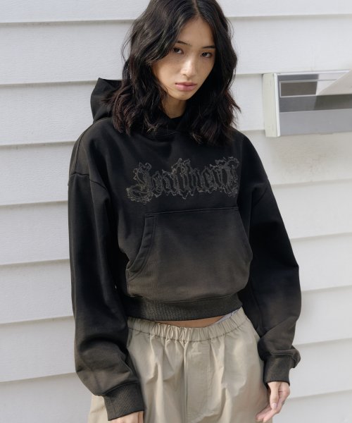 Low Bleached Crop Hoodie [BLACK]