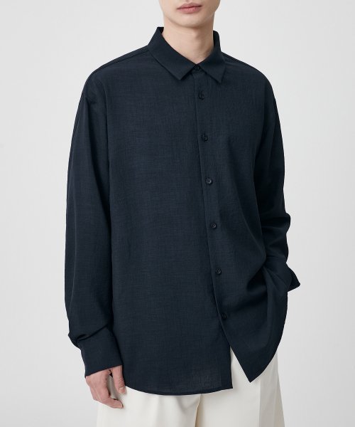 Relaxed Linen-Like Shirt [Navy]
