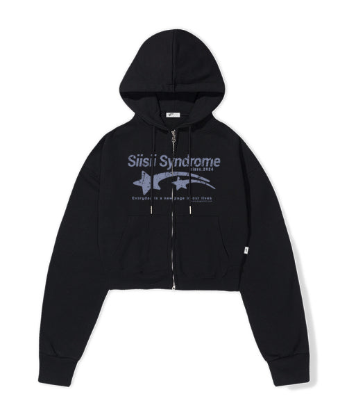 Sisi Syndrome Print Crop Hoodie Black