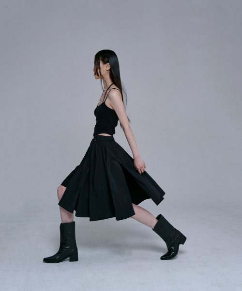SLIT MIDI SKIRT [BLACK]