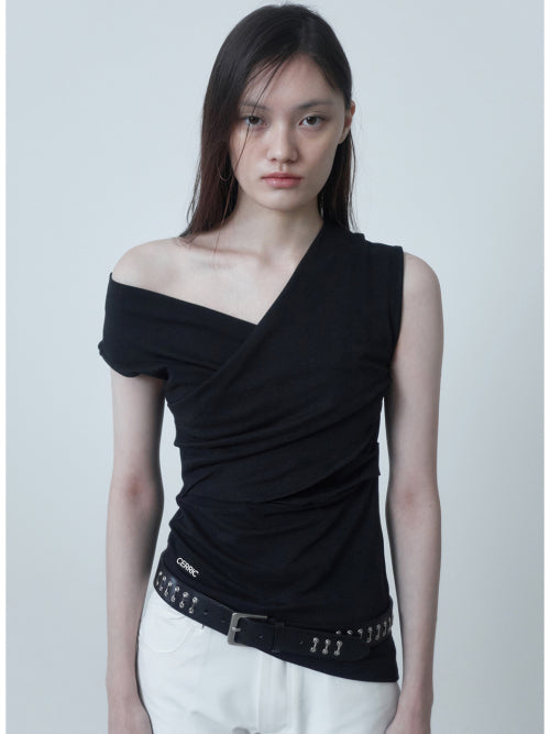 CERRIC DRAPE CROSS SLEVELESS / BLACK - SIZE & LATE | MUSINSA