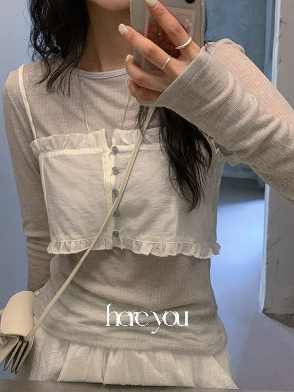 Yuriy T-shirt / Free shipping ✨ [here you] Feminine and mother-of-pearl see-through T-shirt - 4 colors (ribbon t-shirt / inner t-shirt / layered t-shirt / daily / decoration)