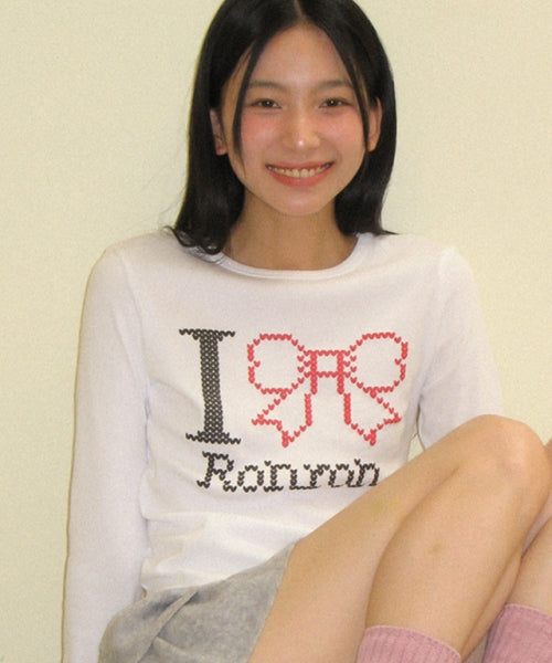 I RIBBON SLIM CROP LONG SLEEVE WHITE
