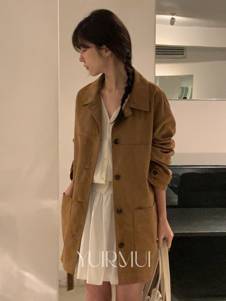 Uirmui [Black Day] vergamot bergamot leather suede belt strap half work jacket 2 colors