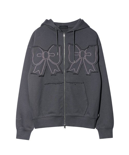 YOUHEE Ribbon Hood Zip-Up Charcoal