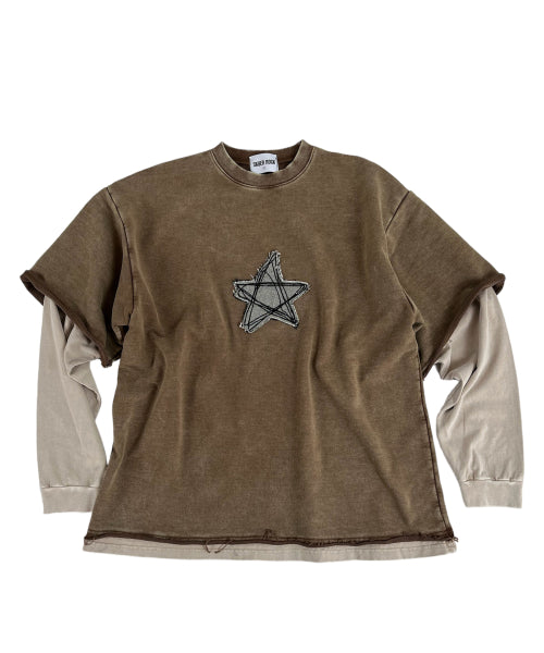 Doodle Star Pigment Layered T-Shirt (Brown)