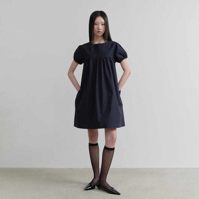 PUFF COTTON DRESS (NAVY)