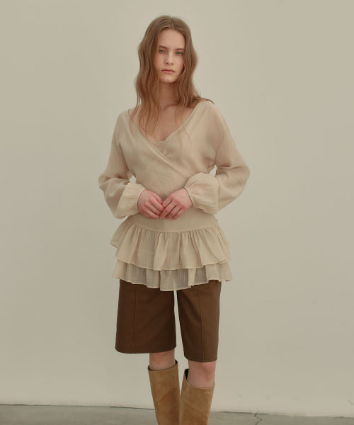 FRILL BLOSE SET UP [ BEIGE ]