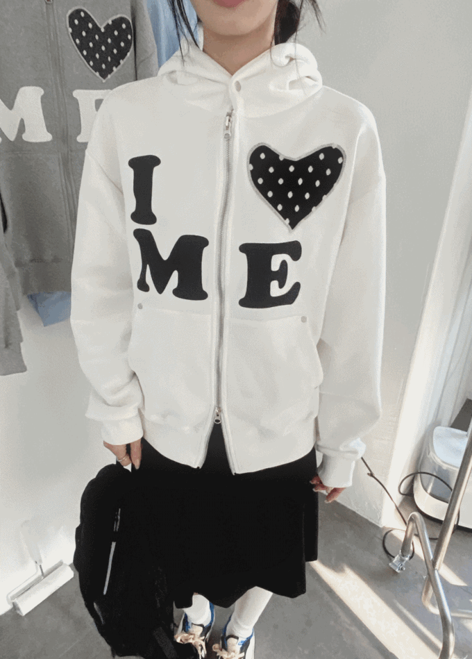 Myorang [Same Day] Love me! ♥ hood zip-up (2 colors)