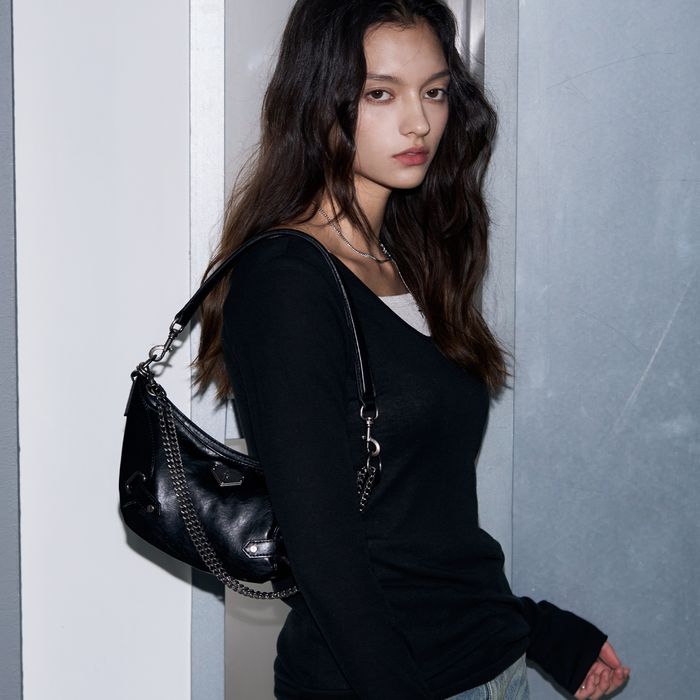 Vintage Chain Cross Shoulder Bag _Mini [BLACK]
