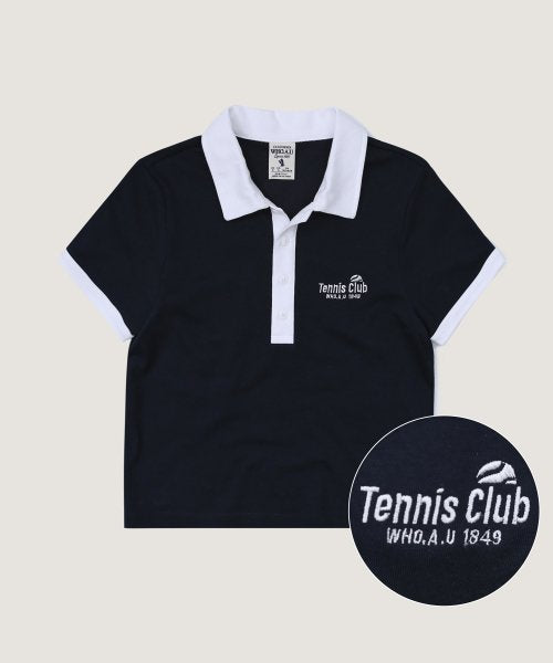 Tennis Crop Color-Block Short-Sleeve Collar T-Shirt / WHHAD2521F