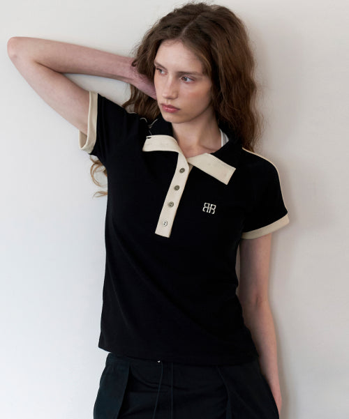 Button Turtleneck Top - Black