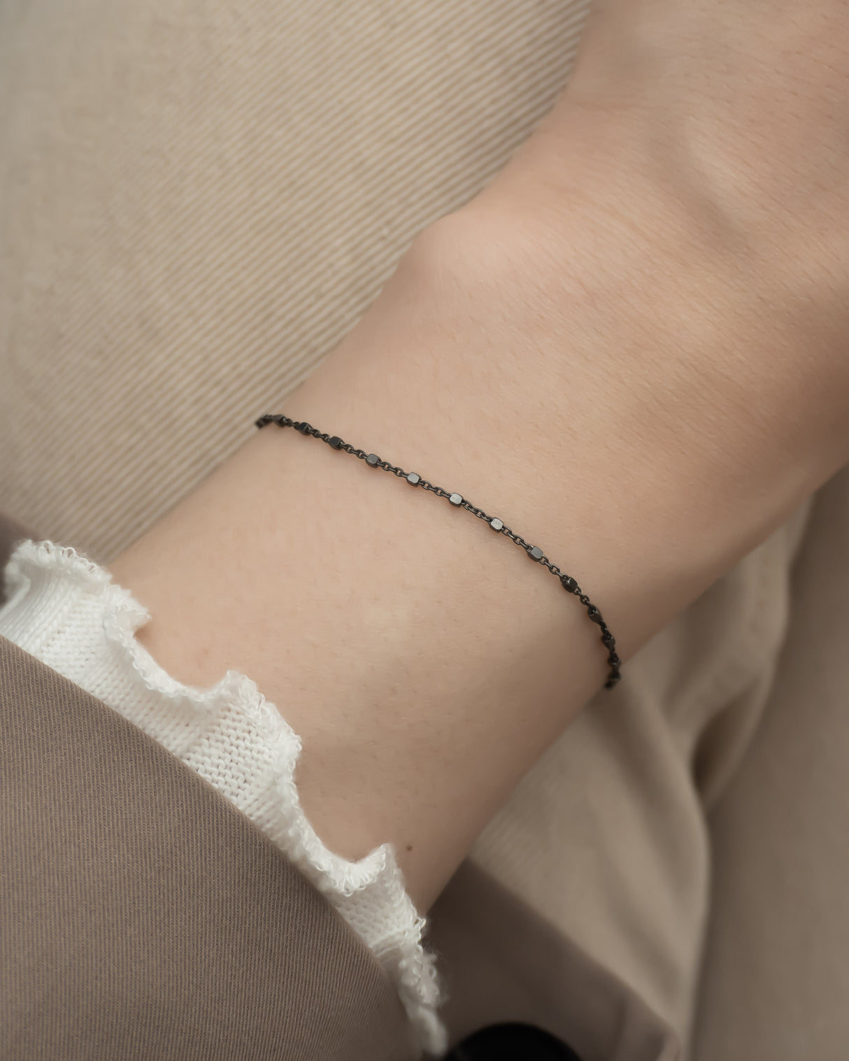 All designer silver925 simple mini square point ballchain black plated tattoo thread bracelet 24