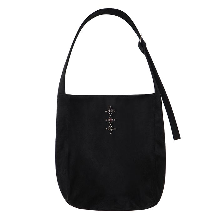 Vegan Suede Stud Shoulder Bag_ Black
