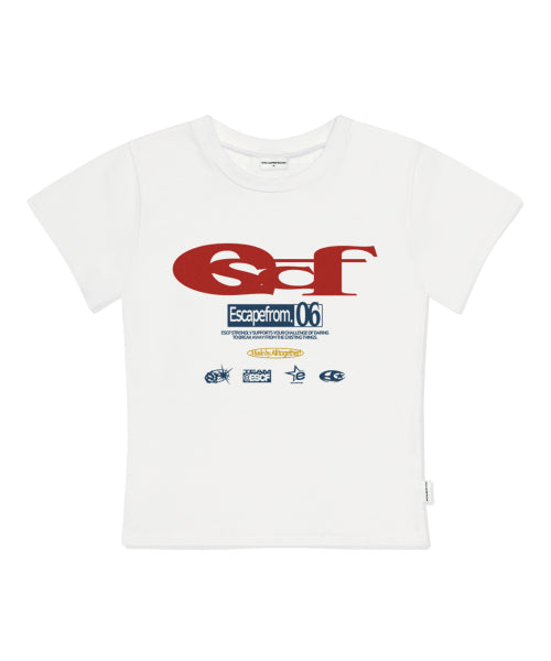 ESCAPEFROM ESCF Logo Collage Print Slim Fit Short Sleeve T-shirt Ivory - Size & Reviews | MUSINSA