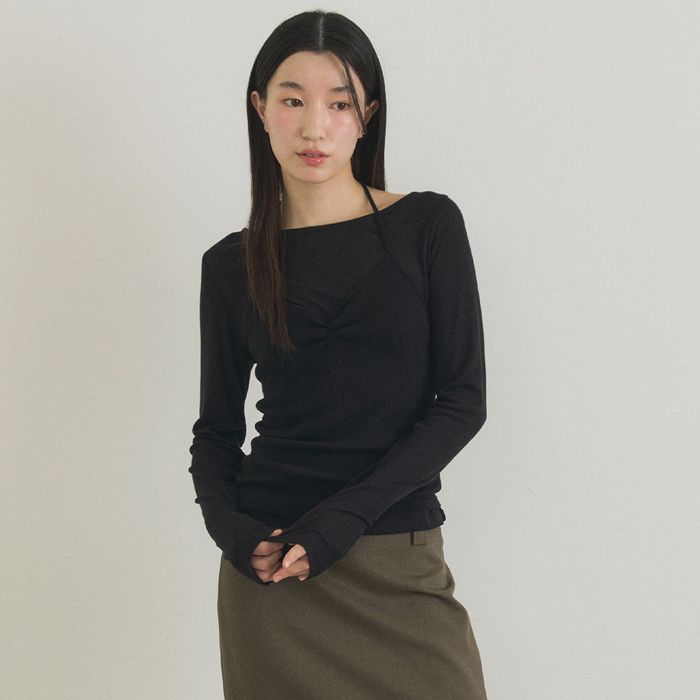layered halter neck top set-black/black