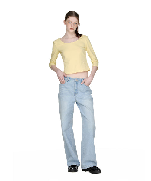 Three-Quarter Scoop Neck Sleeve Top, LEMON
