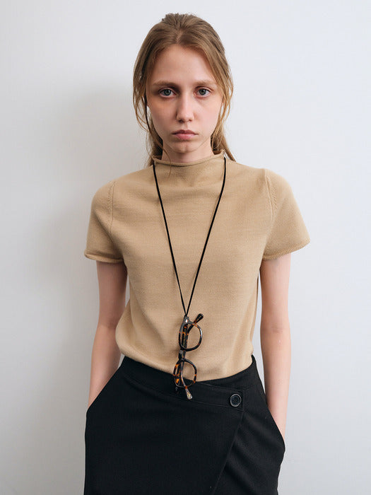 Rachel Mock-neck Knit Top (Beige)